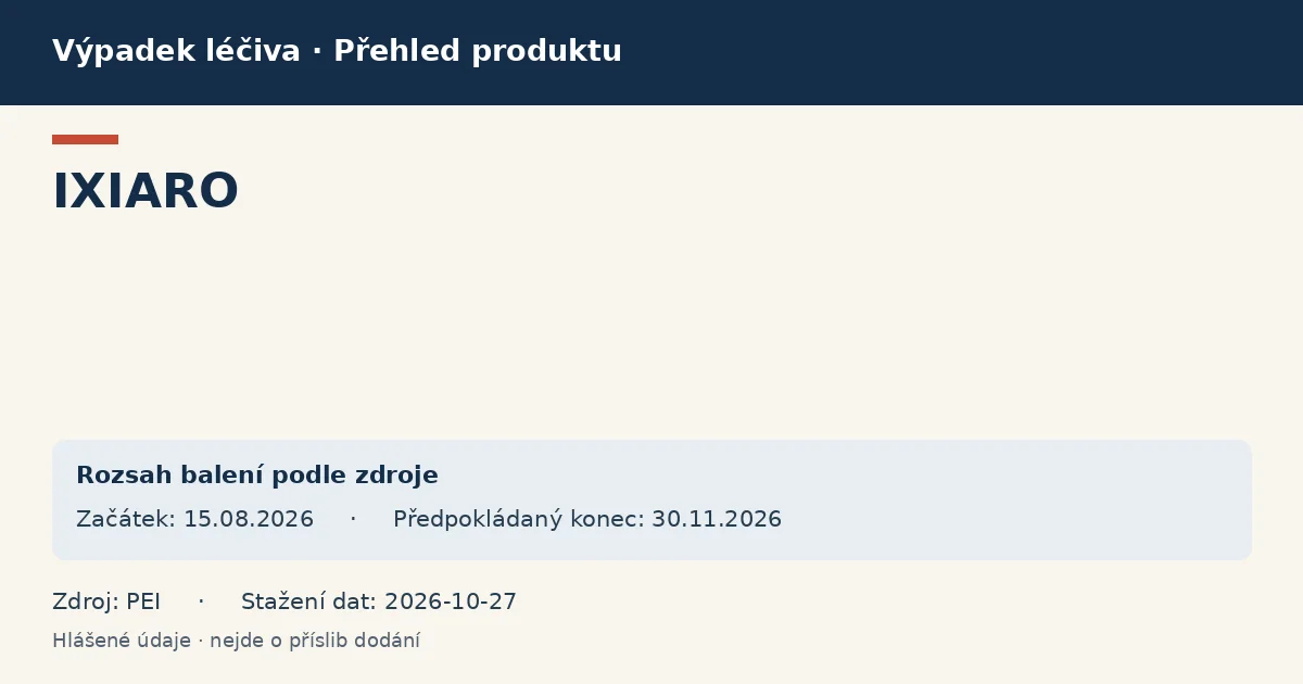 IXIARO: přehled německého výpadku s hlášenými baleními a obdobím (PEI) IXIARO: přehled německého výpadku s hlášenými baleními a obdobím (PEI)