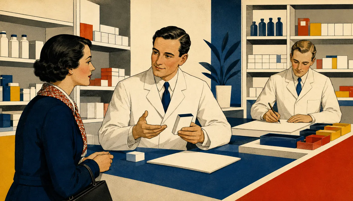 Illustration of a pharmacy team planning pharmaceutical services. Illustration of a pharmacy team planning pharmaceutical services.